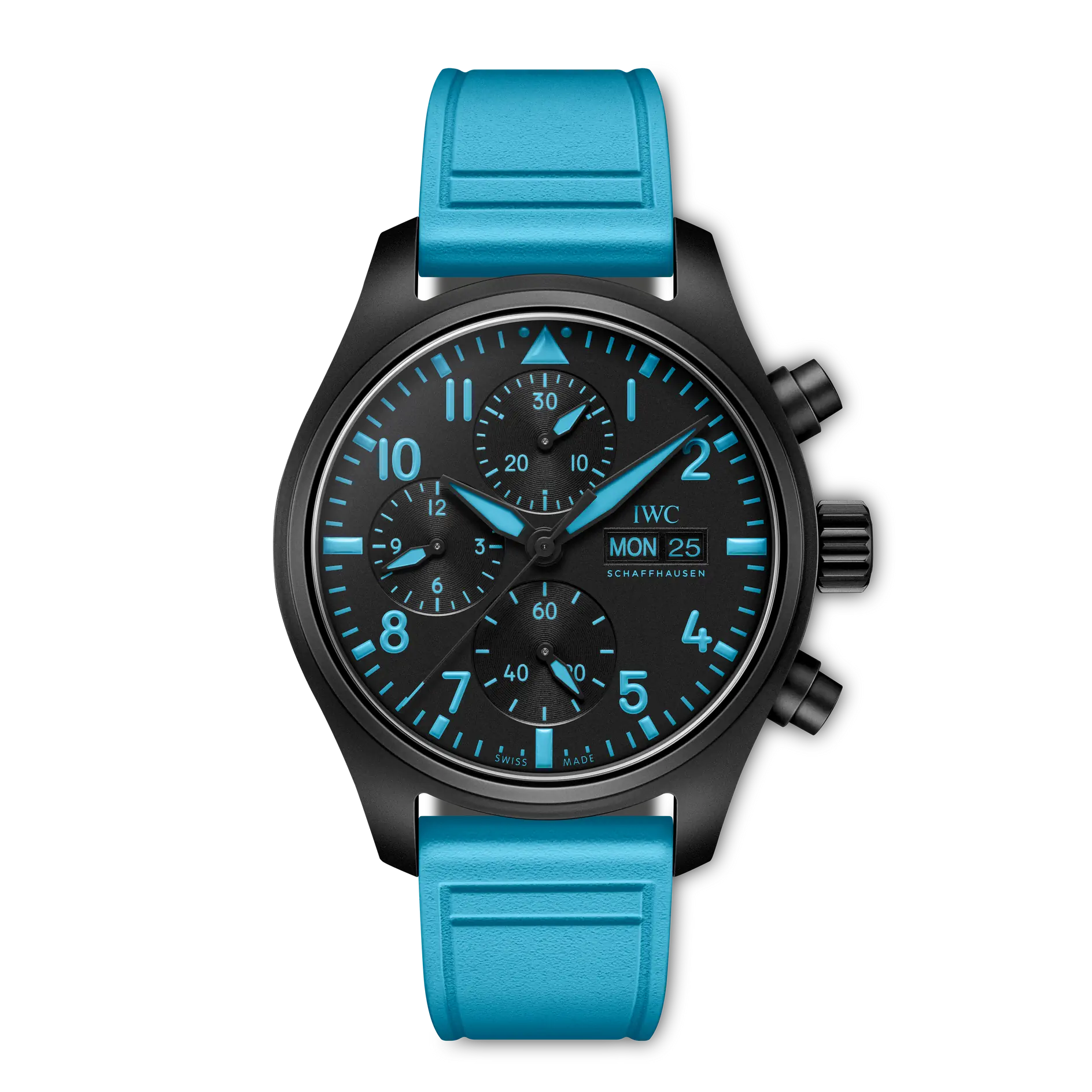 IWC Pilot's Watch Chronograph 41 George Russell Black Dial Black Ceramic Blue Rubber Strap 41.9 mm IW389411