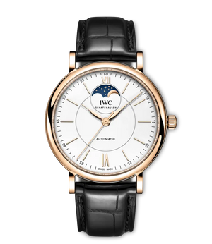 IWC Portofino Automatic Moon Phase Silver Dial 18K 5N Gold Black Alligator Leather Strap 40 mm IW459403