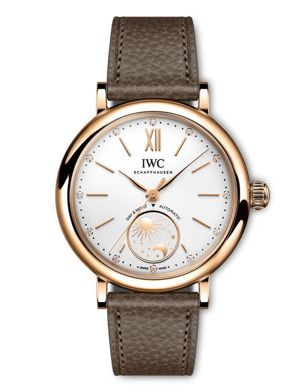 IWC Portofino Automatic Day &amp; Night 34 Silver Dial 18K 5N Gold Taupe Calfskin Strap  34 mm IW459805