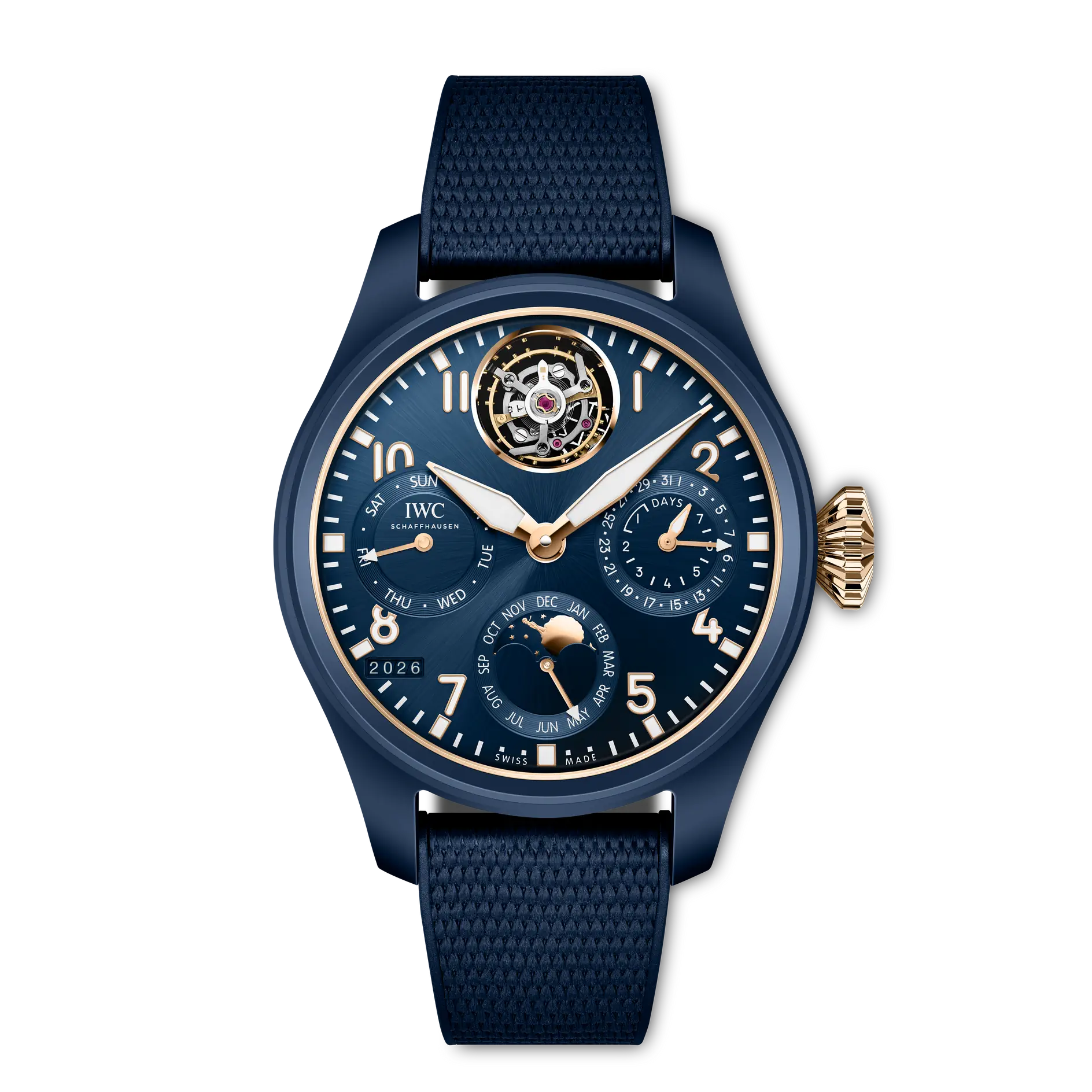 IWC Big Pilot’s Watch Perpetual Calendar Tourbillon Le Petit Prince Blue Dial Ceramic Blue Rubber Strap 46.5 mm IW504901