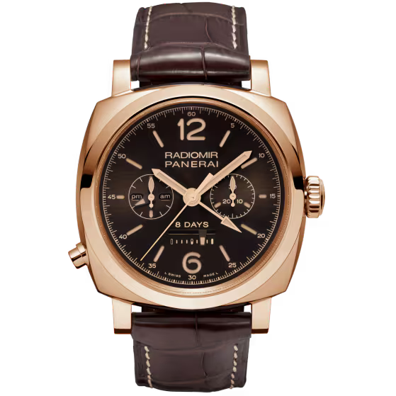 Panerai Radiomir 1940 Chrono Monopulsante 8 Days GMT Oro Rosso Brown Dial Goldtech Dark Brown Alligator Leather Strap 45 mm PAM00502