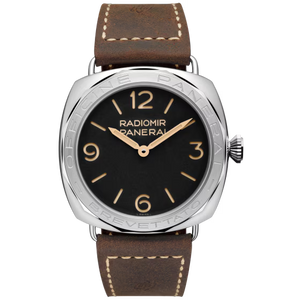 Panerai Radiomir 3 Days Acciaio Black Dial Steel Brown Calfskin Leather Strap 47 mm PAM00685