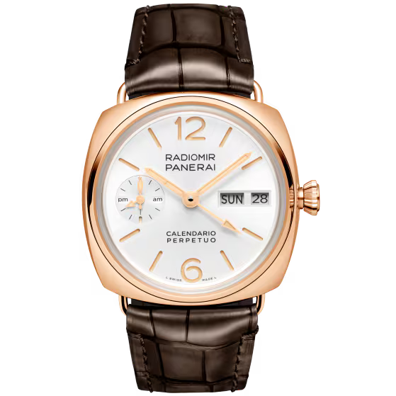 Panerai Radiomir Perpetual Calendar White Dial Goldtech™ Dark Brown Alligator Leather Strap 45 mm PAM01453