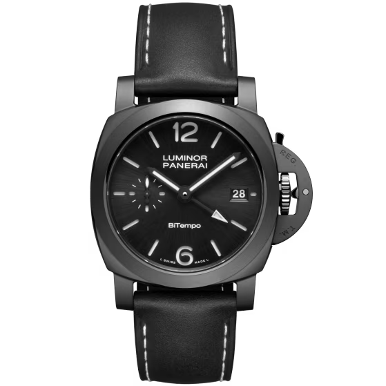 Panerai Luminor GMT Black Dial Ceramic Black Calfskin Leather Strap 40mm PAM01460