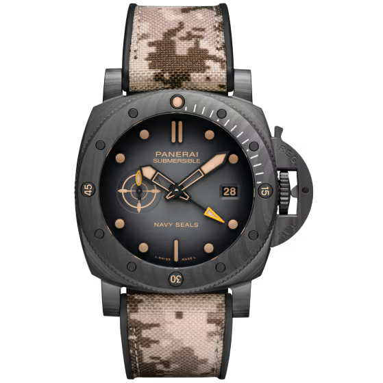 Panerai Submersible Navy SEALs GMT Black Dial Carbotech™ Camouflage Fabric Strap 44 mm PAM01513