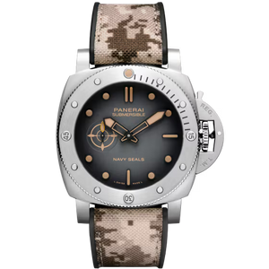 Panerai Submersible Navy SEALs Black Dial Steel Camouflage Fabric Strap 44 mm PAM01518