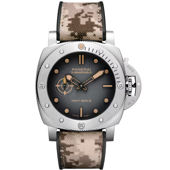 Panerai Submersible Navy SEALs Black Dial Steel Camouflage Fabric Strap 44 mm PAM01518
