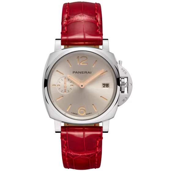 Panerai Luminor Due Ivory Dial Steel Red Alligator Leather Strap 38 mm PAM01550