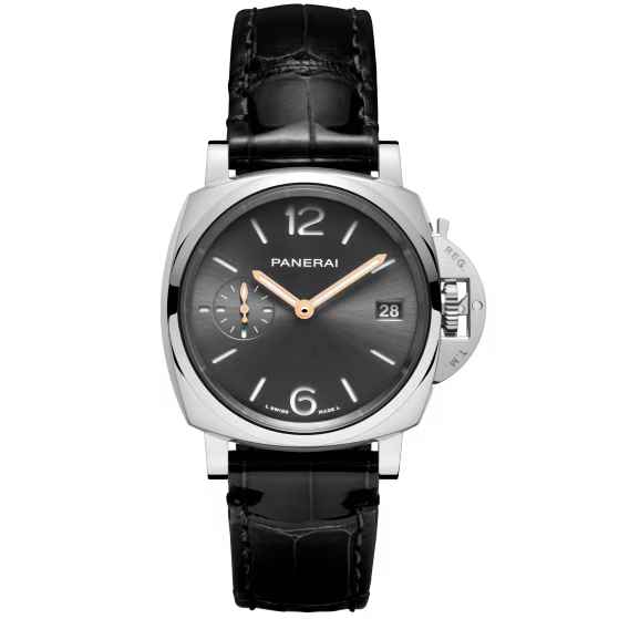 Panerai Luminor Due Anthracite Dial Steel Black Alligator Leather Strap 38 mm PAM01552