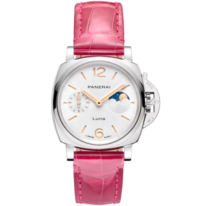 Panerai Luminor Due Luna White Dial Steel Red Alligator Leather Strap 38 mm PAM01557