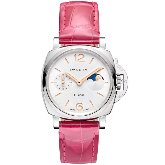 Panerai Luminor Due Luna White Dial Steel Red Alligator Leather Strap 38 mm PAM01557