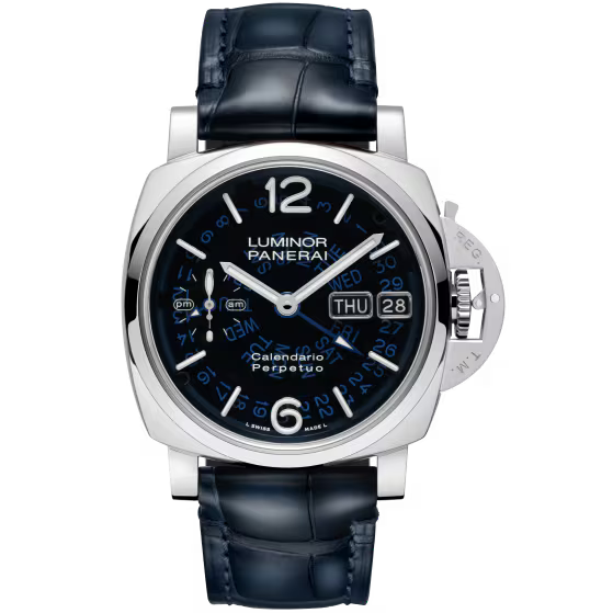 Panerai Luminor Perpetual Calendar Blue Dial Platinumtech™ Blue Alligator Leather Strap 44mm PAM01575