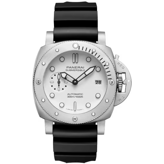Panerai Submersible White Dial Steel Black Rubber Strap 42 mm PAM01590