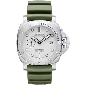 Panerai Submersible White Dial Steel Green Rubber Strap 44 mm PAM01595