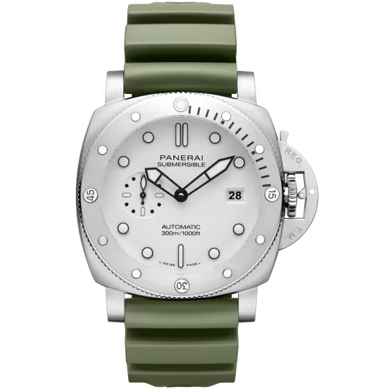 Panerai Submersible White Dial Steel Green Rubber Strap 44 mm PAM01595