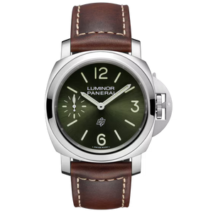 Panerai Luminor Logo Green Dial Steel Brown Calfskin Leather Strap 44mm PAM01624