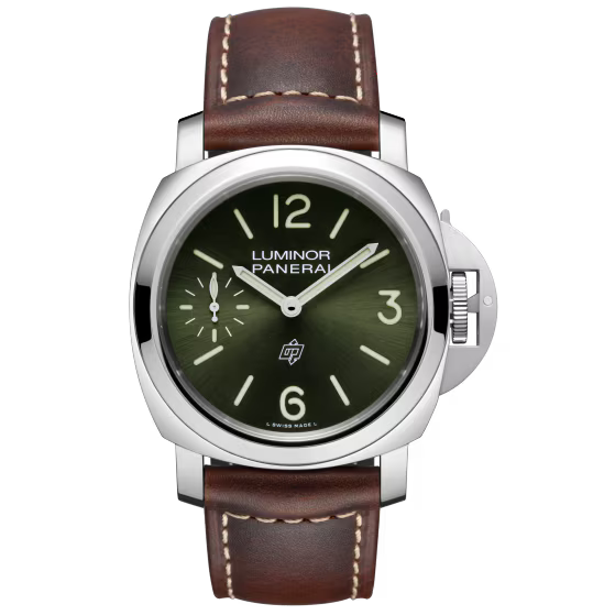 Panerai Luminor Logo Green Dial Steel Brown Calfskin Leather Strap 44mm PAM01624