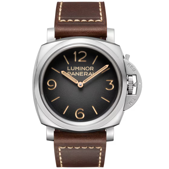 Panerai Luminor Grey Dial Steel Dark Brown Calfskin Leather Strap 47mm PAM01628