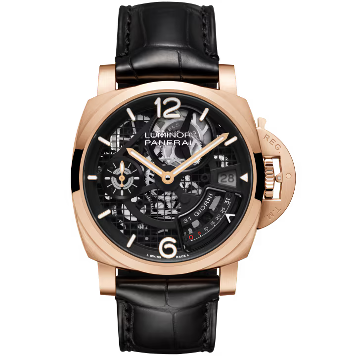 Panerai Luminor 31 Giorni Skeleton Dial Goldtech™ Black Alligator Leather Strap 44 mm PAM01631