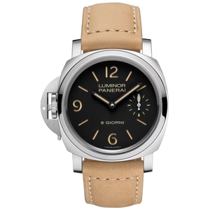 Panerai Luminor Destro 8 Giorni Black Dial Steel Light Brown Leather Strap 44mm PAM01655