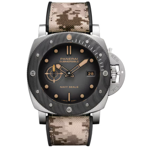 Panerai Submersible Navy SEALs Black Dial Titanium Camouflage Fabric Strap 47mm PAM01669