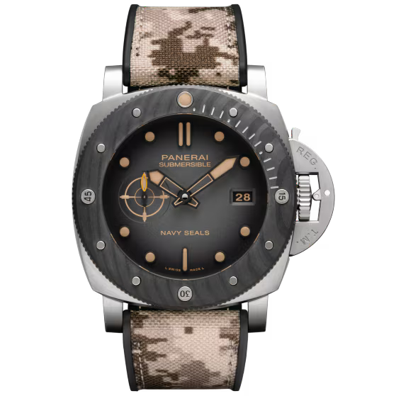 Panerai Submersible Navy SEALs Black Dial Titanium Camouflage Fabric Strap 47mm PAM01669