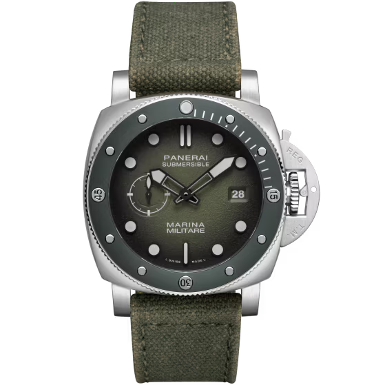 Panerai Submersible Marina Militare Green Dial Steel Green Fabric Strap 44 mm PAM01697