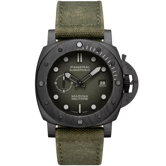 Panerai Submersible Marina Militare Green Dial Carbotech™ Green Fabric Strap 44 mm PAM01698