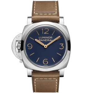 Panerai Luminor Destro Blue Dial Steel Brown Calfskin Strap 44 mm PAM01732