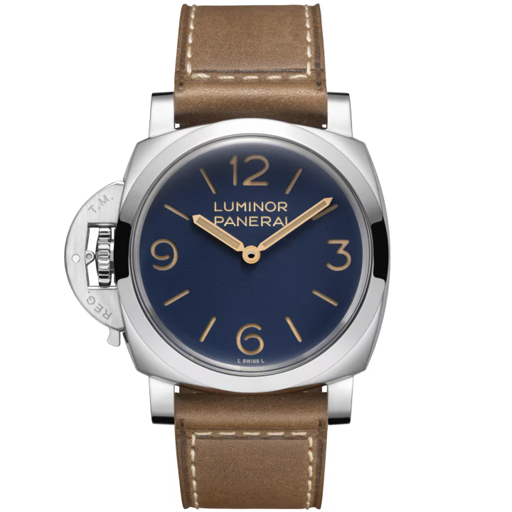 Panerai Luminor Destro Blue Dial Steel Brown Calfskin Strap 44 mm PAM01732