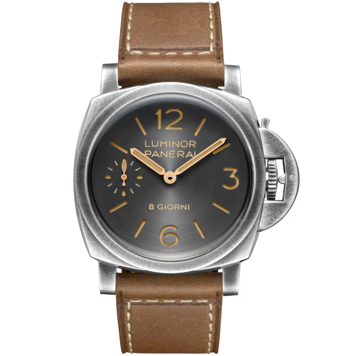 Panerai Luminor 8 Giorni Anthracite Dial Steel Brown Calfskin Strap 44 MM PAM01733