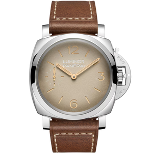 Panerai Luminor Ivory Dial Steel Dark Brown Calfskin Strap 47 mm PAM01735