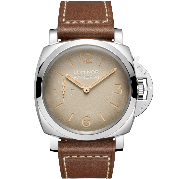 Panerai Luminor Ivory Dial Steel Dark Brown Calfskin Strap 47 mm PAM01735