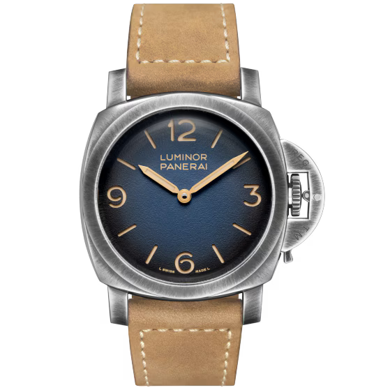 Panerai Luminor Venticinque Blue Dial Steel Light Brown Calfskin Leather Strap 44mm PAM02025