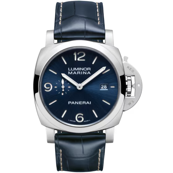 Panerai Luminor Marina Blue Dial Steel Dark Blue Alligator Leather Strap 44mm PAM03313