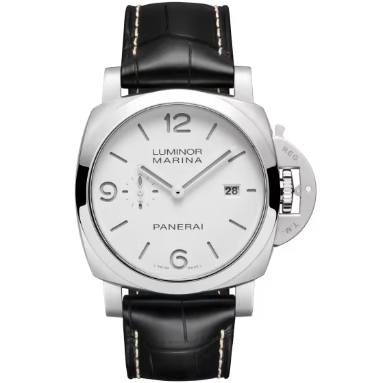 Panerai Luminor Marina White Dial Steel Black Alligator Leather Strap 44mm PAM03314