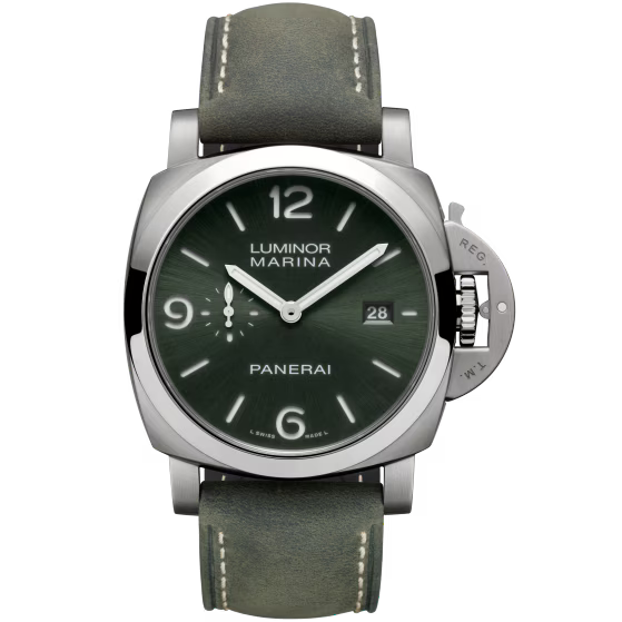 Panerai Luminor Marina Green Dial Titanium Dark Green Calfskin leather Strap 44mm PAM03325