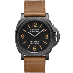 Panerai Luminor Marina Militare Black Dial Steel DLC Dark Brown Calfskin Leather Strap 44mm PAM05218