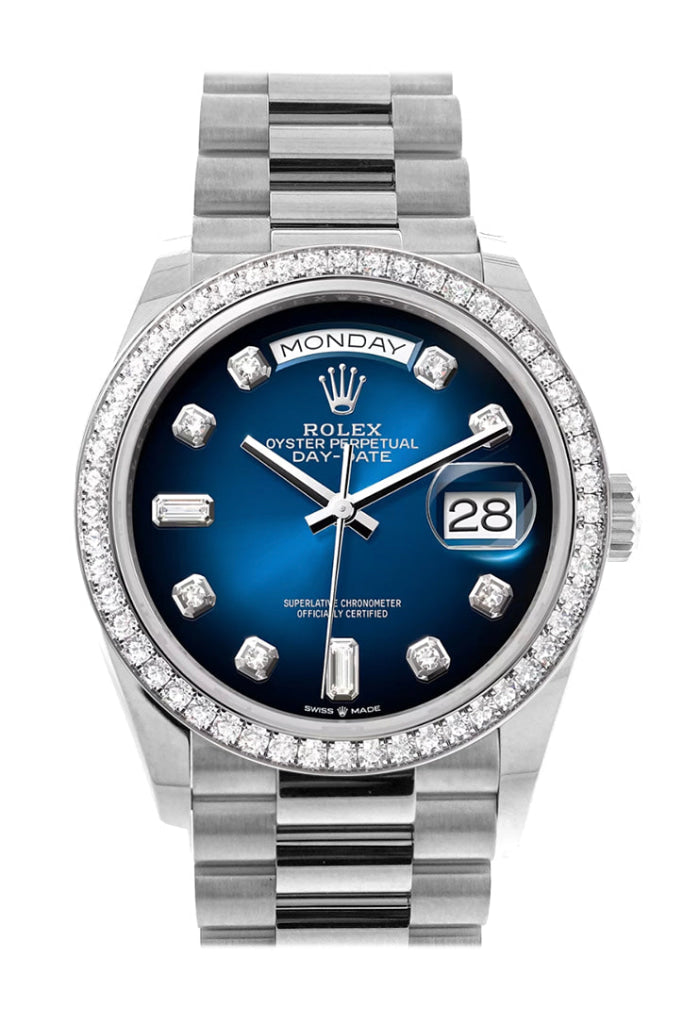 Rolex Day-Date 36mm Blue Ombré Diamond Dial White Gold 128349rbr-0010 - WATCHXNYC