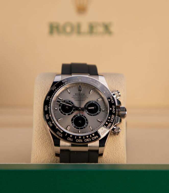 Rolex Cosmograph Daytona 40 mm Steel and Bright Black  Dial 18 kt White Gold Oysterflex Bracelet 126519ln-0006 - WATCHXNYC