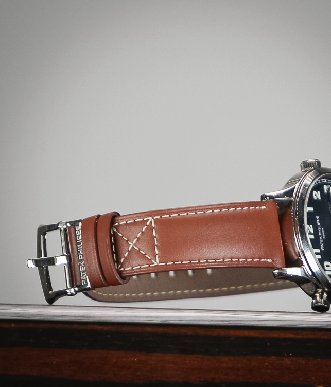 Patek Philippe Complications Calatrava Blue Varnished Dial White Gold Case Calf Leather Brown Strap 42mm 5524G-001 - WATCHXNYC