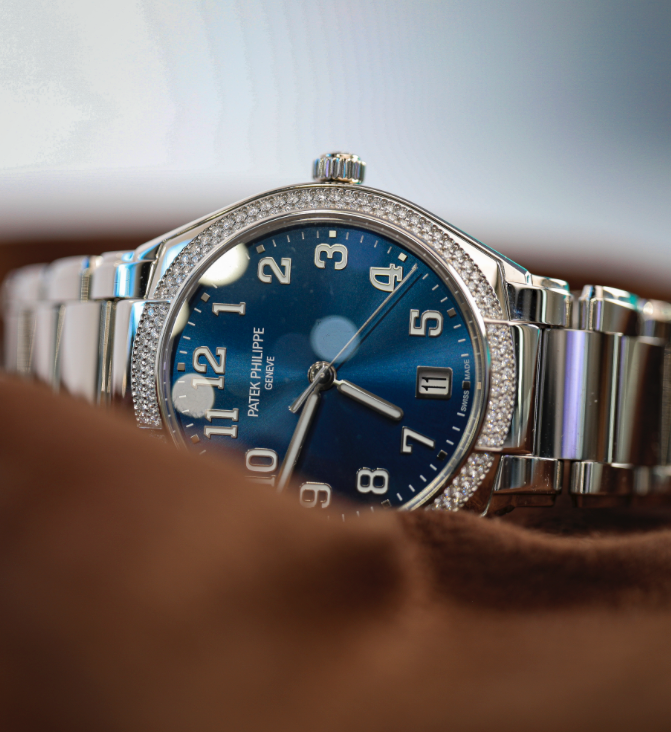 Patek Philippe Twenty~4 36 mm Esfera azul con diamantes Pulsera de acero inoxidable 7300/1200A-001