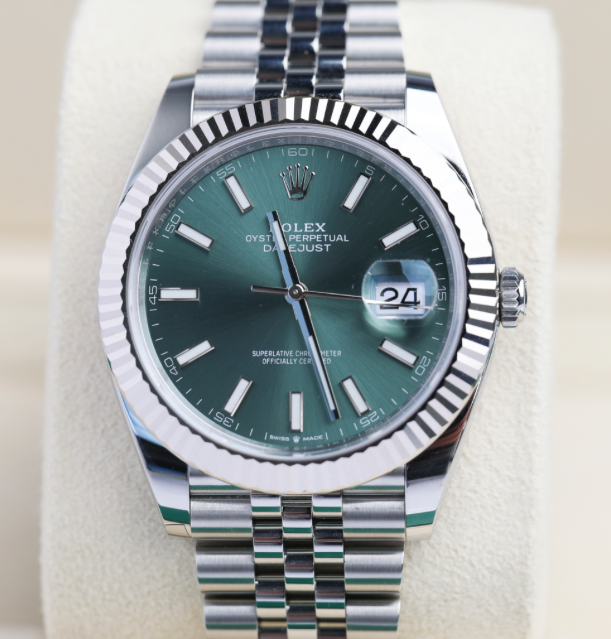 Rolex Datejust 41 mm Mint Green Dial Oystersteel and White Gold Jubilee Bracelet 126334-0028 - WATCHXNYC