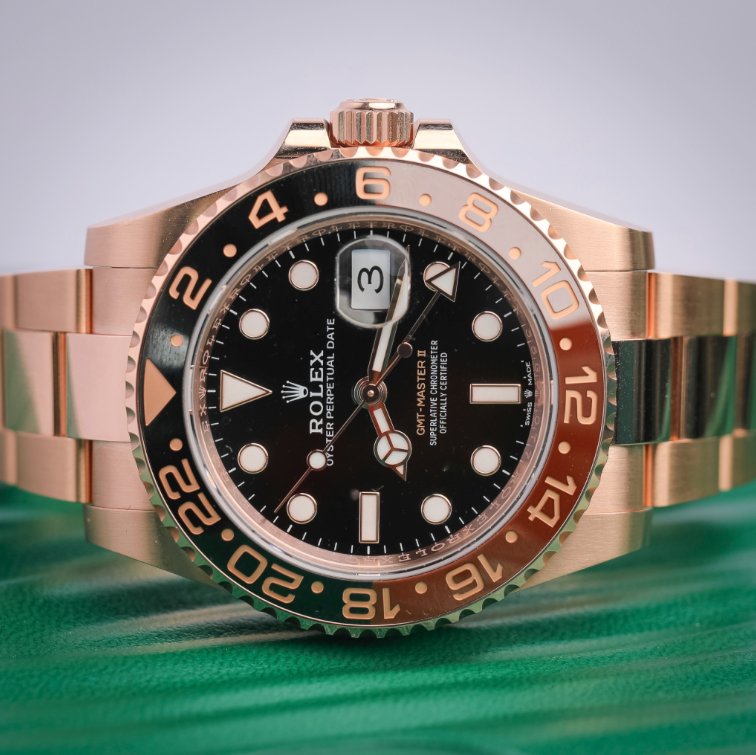 Rolex GMT-Master II 40mm Tiger Iron Dial Everose Gold 126715CHNR - WATCHXNYC
