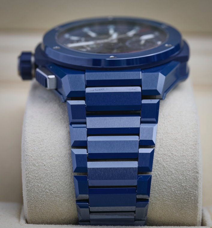 HUBLOT Big Bang Integrated Blue Ceramic 42 mm Transparent Dial Polished Blue Ceramic Bracelet 451.EX.5123.EX - WATCHXNYC