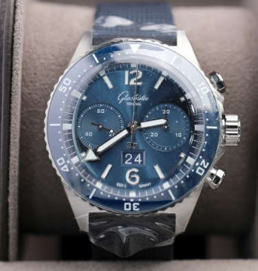 Glashuette Original SeaQ Chronograph 43.20 mm Blue Dial Stainless Steel Synthetic Strap, Blue 1-37-23-02-81-36 - WATCHXNYC