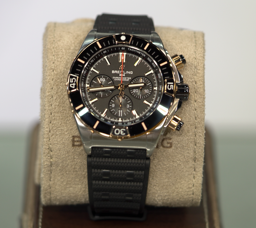 Breitling Super Chronomat B01 44 mm Black Dial Stainless Steel & 18K Red Gold Black Rubber Strap UB0136251B1S1 - WATCHXNYC
