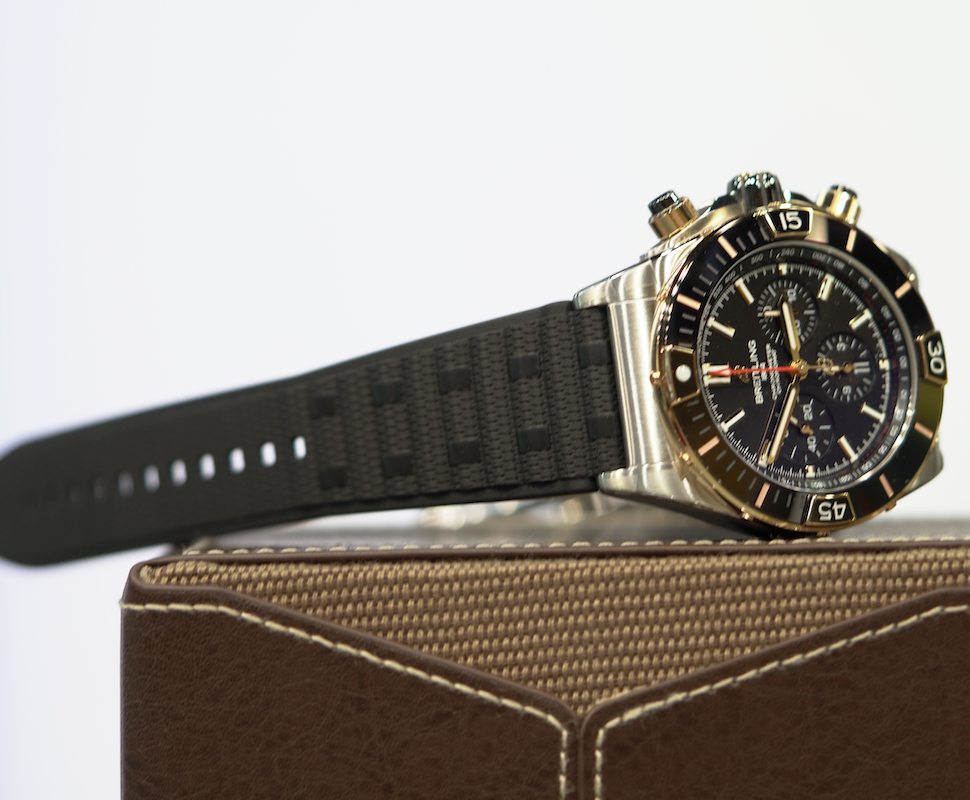 Breitling Super Chronomat B01 44 mm Black Dial Stainless Steel &amp; 18K Red Gold Black Rubber Strap UB0136251B1S1 - WATCHXNYC
