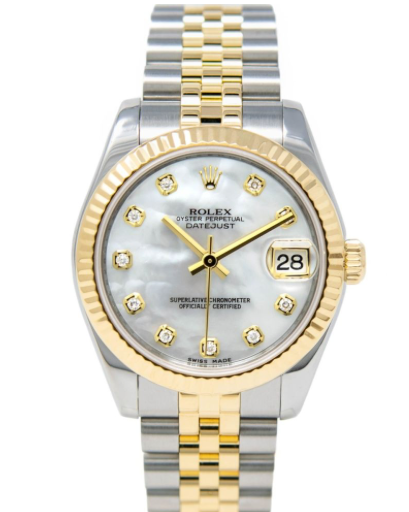 Rolex Datejust 36 Mother of Pearl Diamond Dial Two Tone Jubilee Watch 16013 - WATCHXNYC