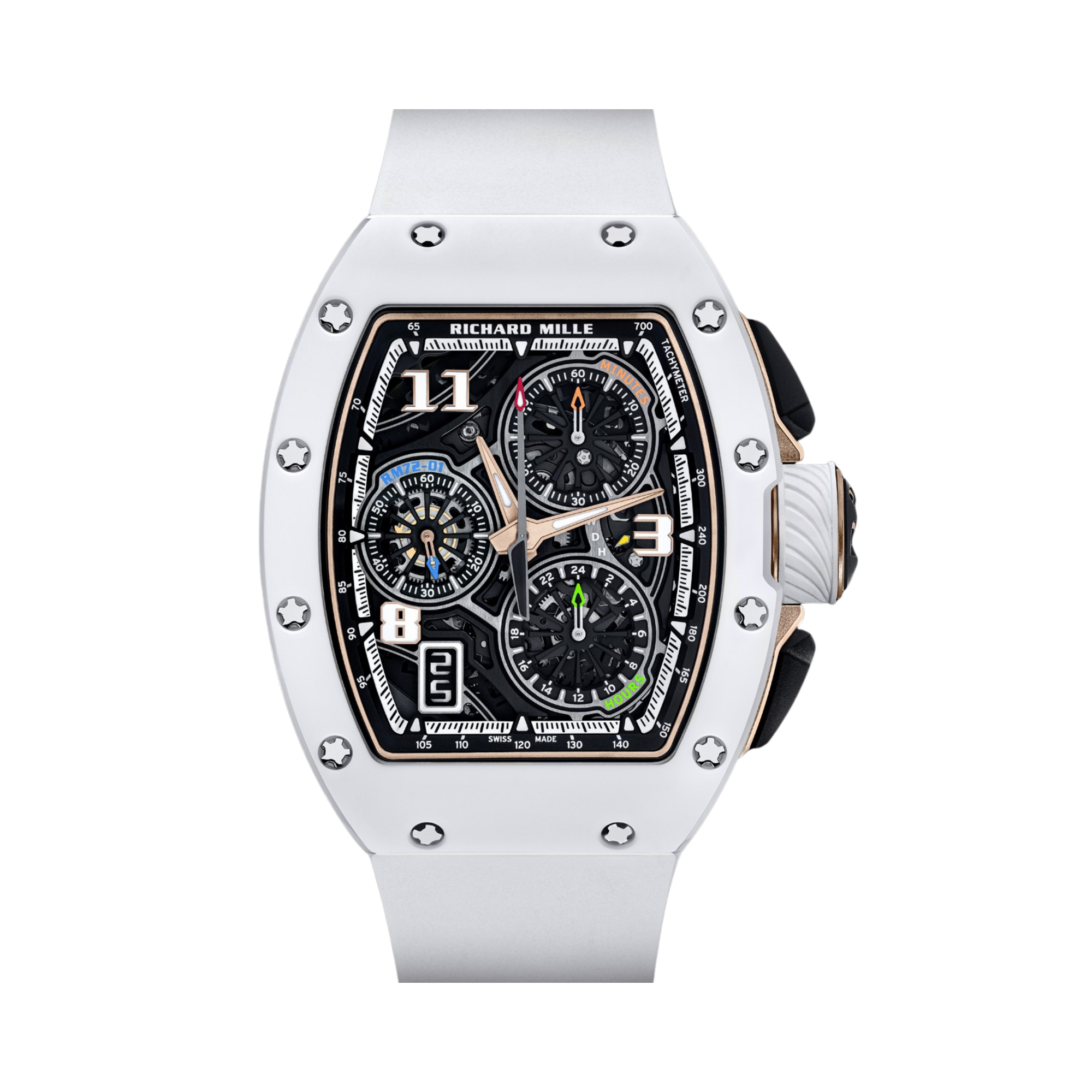 Richard Mille RM72-01 Automatic Winding Lifestyle Flyback Chronograph 47 mm Black Dial Ceramic & Rose Gold Rubber Strap - WATCHXNYC